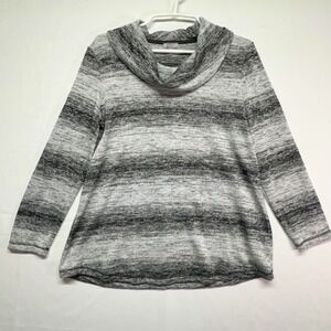 T by Talbots Gray & Black Cowl Neck Long Sleeve Striped Soft Sweater Women's LP